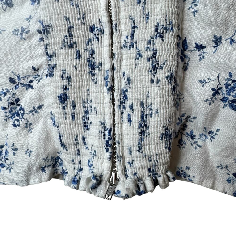 Reformation Eloise Floral Smocked Linen Cottagecore Tank Orlaya White Blue - Picture 5 of 9